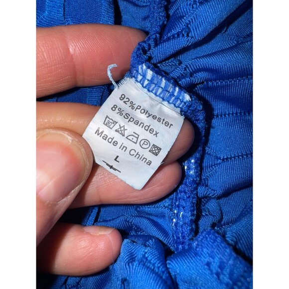 Royal Blue Textured Honeycomb Leggings Large Yoga Workout Pants Scrunch Butt Gym - Picture 5 of 5